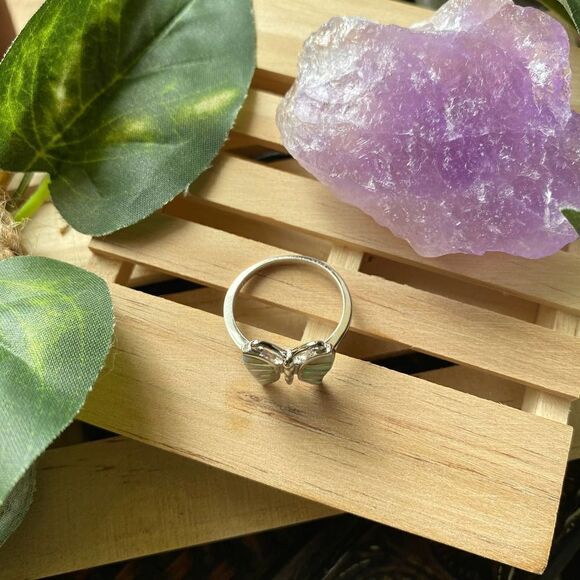 White Opal Butterfly Sterling Silver Ring Size 9 - Picture 7 of 7